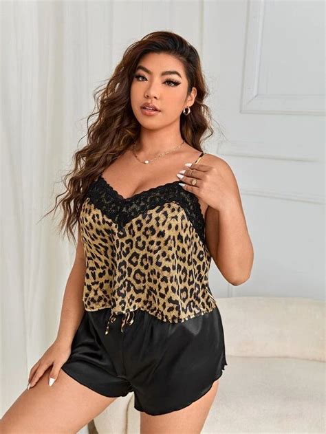 Plus Leopard Print Satin Pj Set