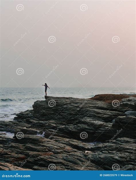 Woman Standing On The Edge Of The Cliff Stock Image Image Of Vacation