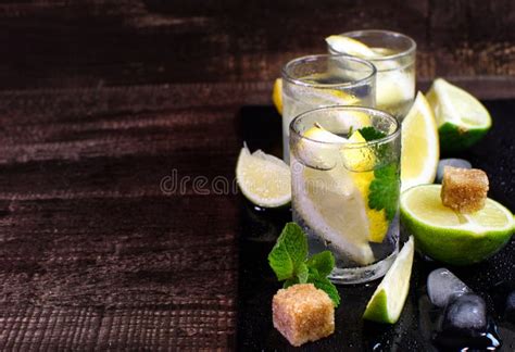 Fresh Tonic Water in the Glass. with Lemon, Mint and Lime Stock Image ...