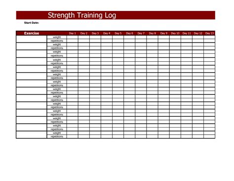 Strength Training Log Employee Training Excel Templates Train