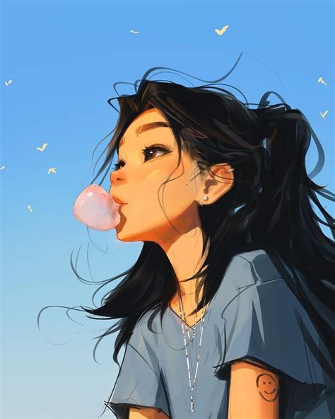 ArtStation - Picture of a girl,chewing bubble gum.