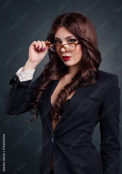 Sexy Business Woman In A Dark Business Suit Sexy Secretary Stock Photo