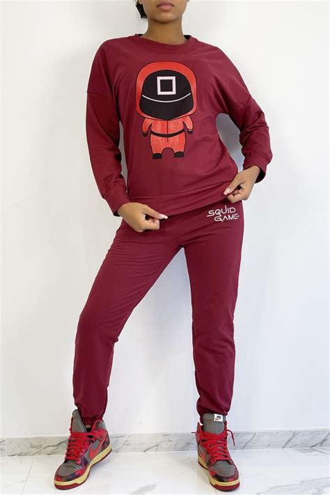 Ensemble jogging bordeaux avec dessin et écriture SQUID GAME