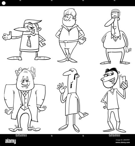 Black and White Cartoon Illustration Set of Funny Men People Characters Stock Vector Image & Art ...