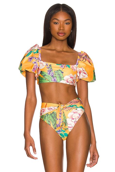 Agua Bendita X Revolve Calista Bikini Top In Mango Floral Revolve