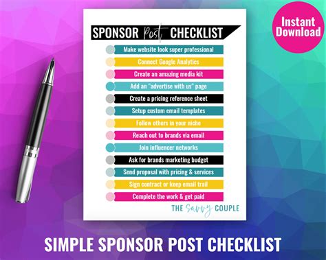 Sponsored Post List and Checklist | Blog Sponsorship Worksheet