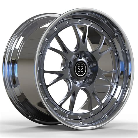 Forged 2 Piece Wheels Polished Barrel Gun Metal Spoke Lip Mercedes Benz 5 Double Spokes Aluminum