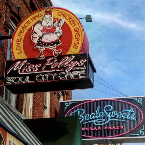 Neon Illuminated Signs For Miss Pollys Soul City Cafe And Beale St