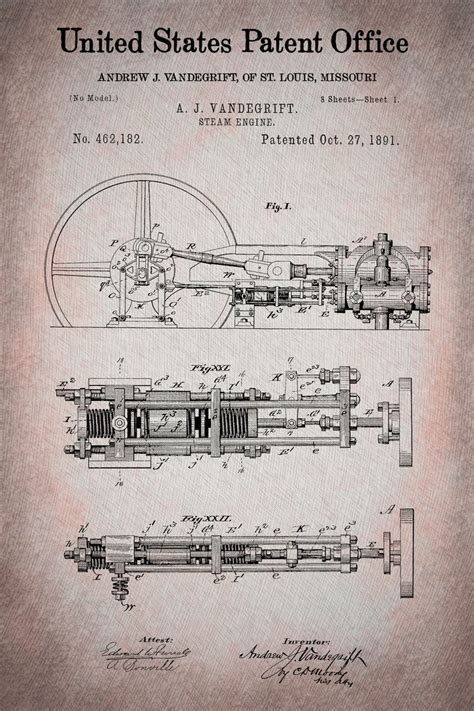 Steam Engine Patent Print Industrial Revolution Vintage Machines