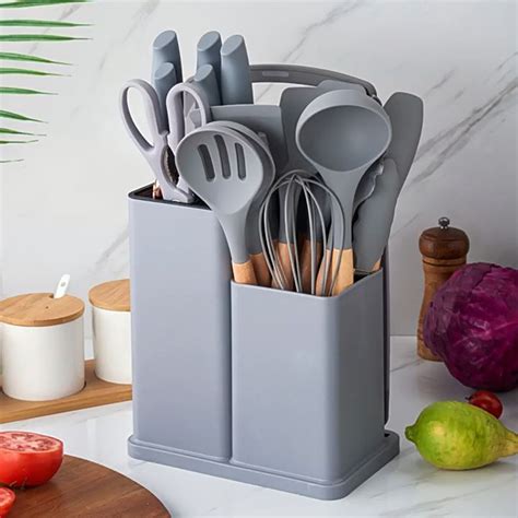 19PCS Kitchen Wares Utensils Cooking Knife Sets Silicone Kitchen