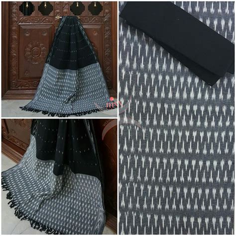 Black Grey Pochampalli Ikat Handloom Cotton Dress Material Nivi