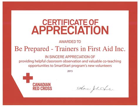 Canadian Red Cross Certificates Of Appreciation 2015 Be Prepared