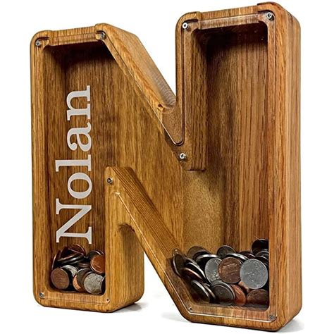 Personalized Wooden Piggy Bank Letter Coin Bank Wooden Money Box Modern