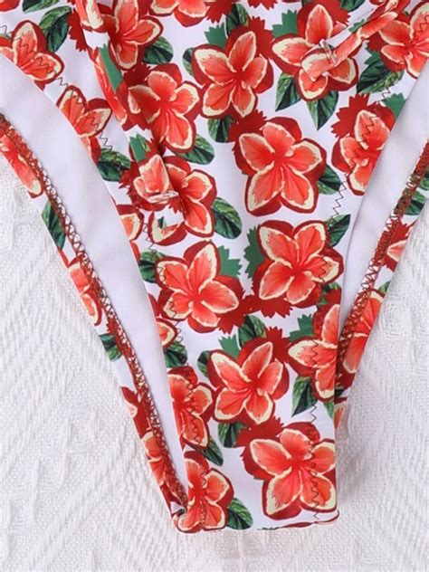 Emmiol Free Shipping Floral Allover Halter Bikini Set Red S In