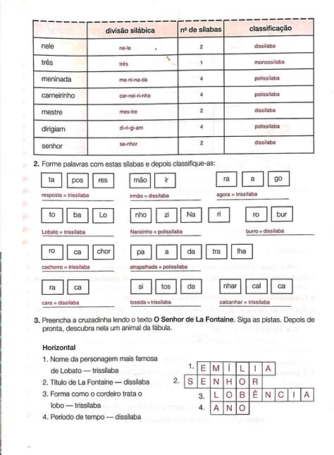 Atividades Classificação Das Palavras Quanto Ao Número De Sílabas