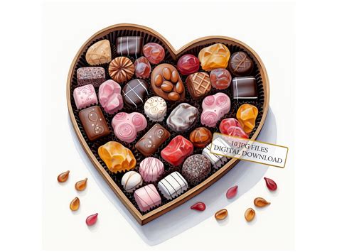 Heart Shaped Box Of Chocolates Clipart Bundle 10 High Quality