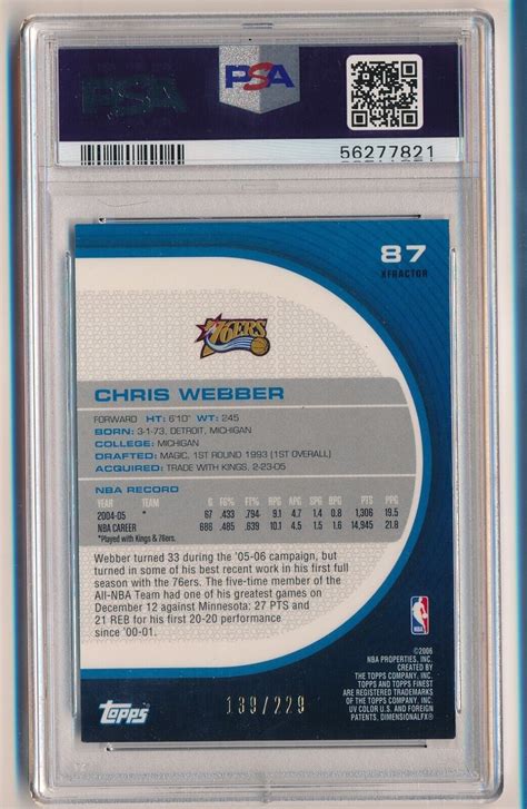 Topps Finest Red X Fractor Chris Webber Hof Ers