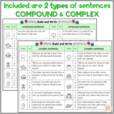 Compound & Complex Sentence Building Activities (Spring edition) - Mrs ...