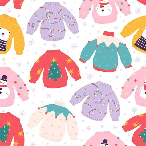 Premium Vector Ugly Sweaters Seamless Pattern Vintage Cristmas