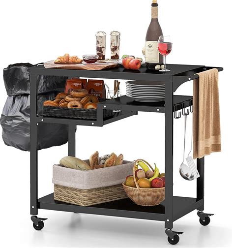 Costway Outdoor Grill Dining Cart Shelf Movable Pizza Oven Table