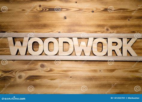 Woodwork Word Made With Building Blocks On Wooden Board Stock Image