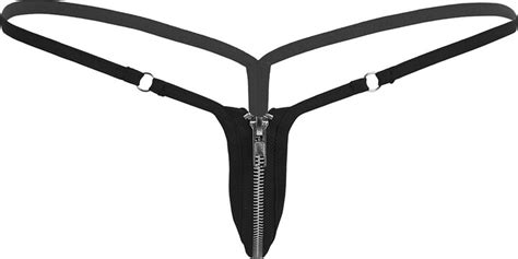 DPois Women S Sexy Micro T Back Front Zipper Bikini G String Thong Open Butt Stretchy Underwear