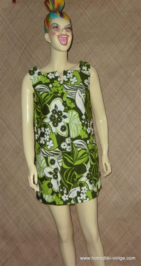 1960s Ladies Kimos Polynesian Shop Green Hawaiian Dress Top Hrtv