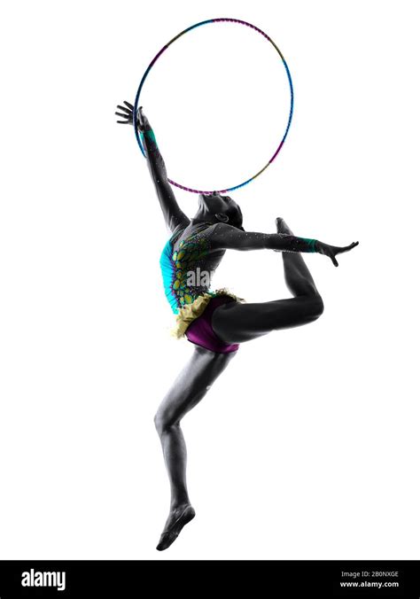 One Caucasian Young Woman Gymnast Practicing Rhythm Gymnastic In Studio