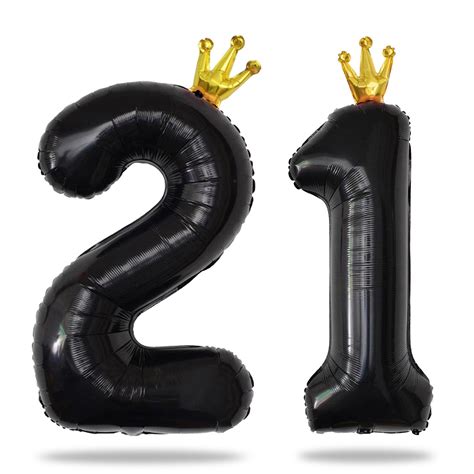 40inch Black Foil Balloon Number 21 with Gold Crown, Large Number ...