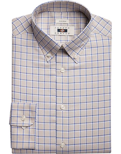 Joseph Abboud Modern Fit Dress Shirt Tan And Blue Check Mens Sale