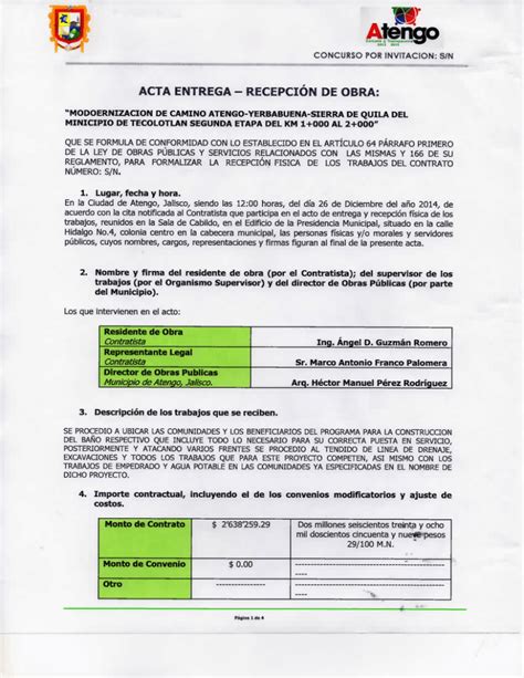 Acta Entrega Recepci N De Obra