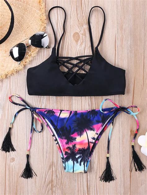 Gameit Low Waist Swimsuit 2018 Sexy Women Bikini Set Print Lattice