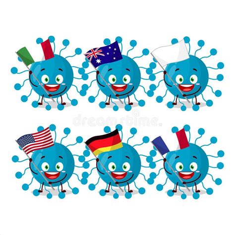 Bovine Virus Cartoon Character Bring The Flags Of Various Countries