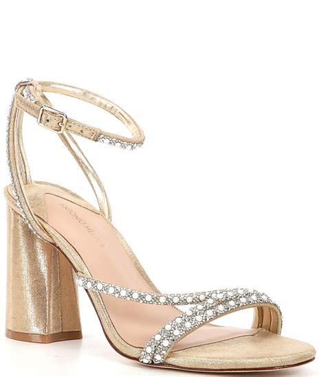 Antonio Melani Kameron Pearl Rhinestone Metallic Strap Block Heel Dress Sandals Dillards