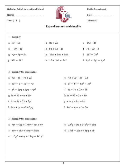 Sheet 2 Expand Brackets And Simplify Pdf