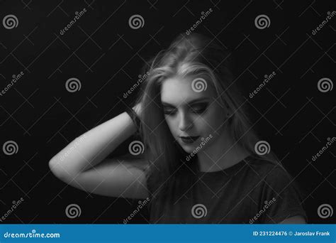 Black and White Low Key Portrait of Young Woman Stock Photo - Image of ...