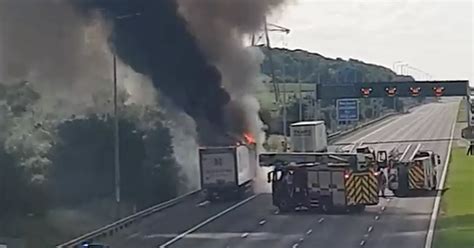 Live M62 Traffic Updates As Lorry Bursts Into Flames Manchester