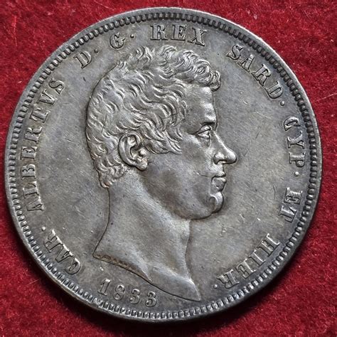 Sardinien Piemont Piedmont Sardinia 5 Lire 1833 Genoa Genua Carl Albert