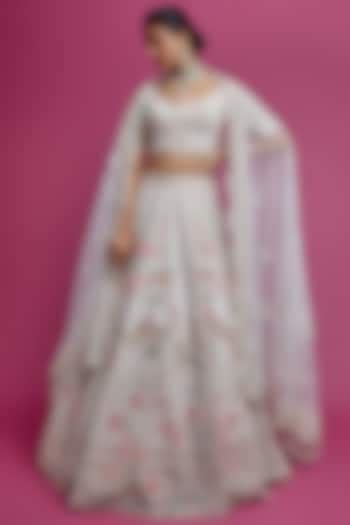 Light Pink Net Embroidered Bridal Lehenga Set By Kalighata At Pernias