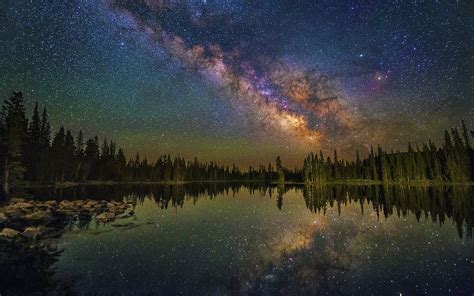 Fondos De Pantalla Rboles Paisaje Monta As Noche Galaxia Lago