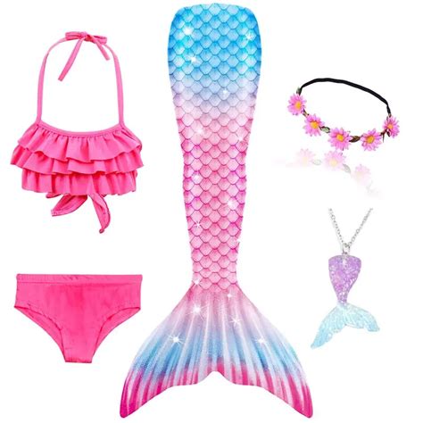 4 Warna 3 Buah Gadis Mermaid Ekor Memikat Bikini Mewah Anak Ekor Putri