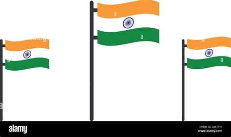 Illustration Of Indian Tricolor Flag Waving On Flag Pole Stock Vector