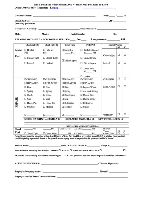 Fillable Backflow Assembly Test Report Form Printable Pdf Download