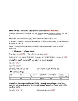 O UE Stem Change Verbs Guided Practice By Kunal Patel TPT