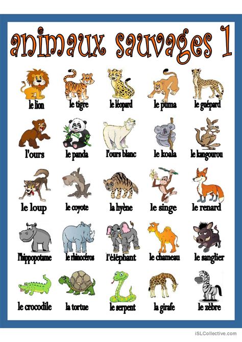 Animaux sauvages 1 Dictionnaire vi Français FLE fiches pedagogiques