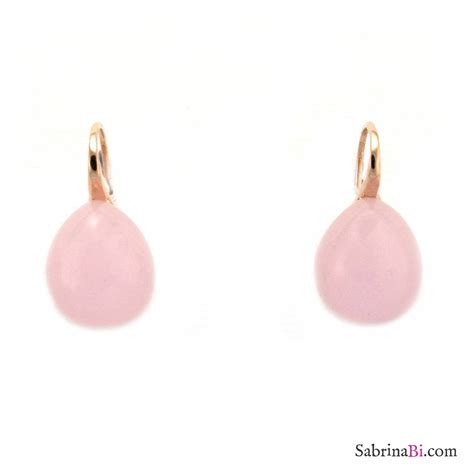 Orecchini Pendenti Argento 925 Placcati Oro Rosa Quarzo Rosa Goccia Nudo Sabrinabi Easy Chic