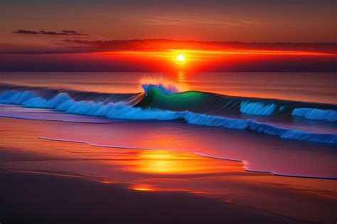 Una Ola Rompe En La Playa Al Atardecer Foto Premium