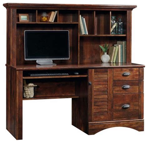 Sauder Harbor View Engineered Wood Computer Desk With Hutch In Salt Oak