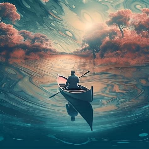 Hombre En Un Bote En El Lago D Render Ilustraci N Foto Premium