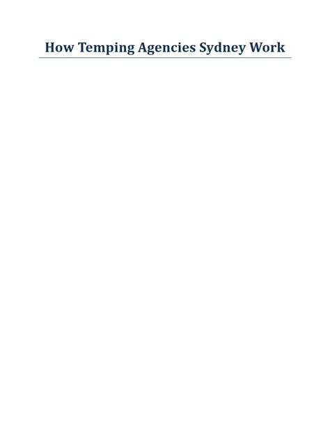 How Temping Agencies Sydney Work by Edmund Fleming - Issuu